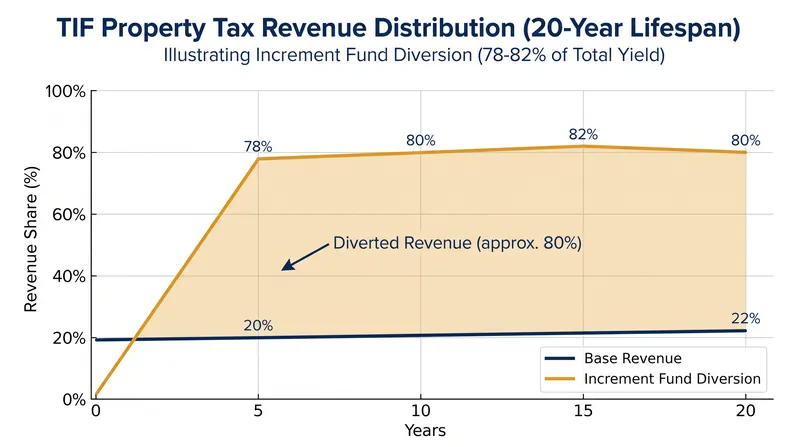 The majority of a redeveloped site's property taxes bypass the general fund until the district expires.