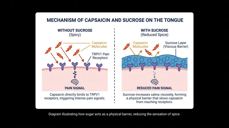 How sucrose physically and neurologically blunts the impact of capsaicin.