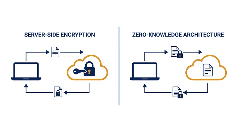 In a zero-knowledge architecture, files are scrambled into ciphertext before they ever leave the local machine.