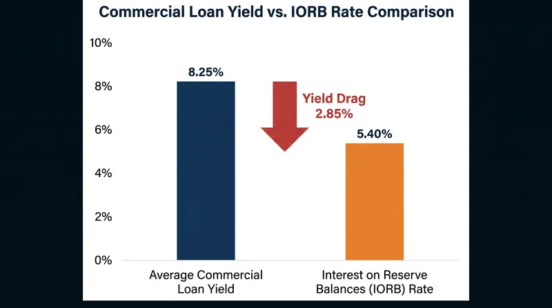 Banks absorb a 2.85% opportunity cost on every dollar held in Level 1 liquid assets instead of deployed into commercial loans.