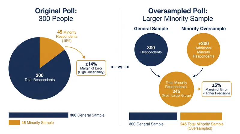 How oversampling reduces the margin of error for small demographic groups.
