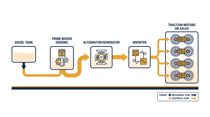 The two-stage energy conversion process inside a modern locomotive.