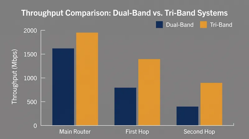 The compounding effect of wireless hops on network speed.