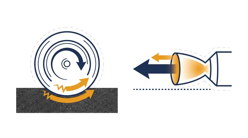 Cold-gas thrusters bypass the physical limitations of tire grip, allowing acceleration independent of the asphalt.