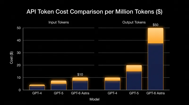 API developers access GPT-6 Astra at a standard rate of $10 per million input tokens.