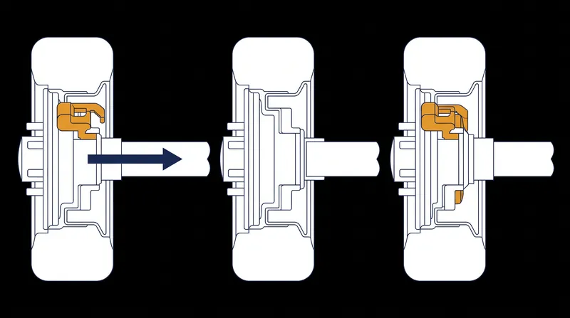 Inside the gauge-changing facility, guide rails force the unlocked wheels to slide to the new track width.