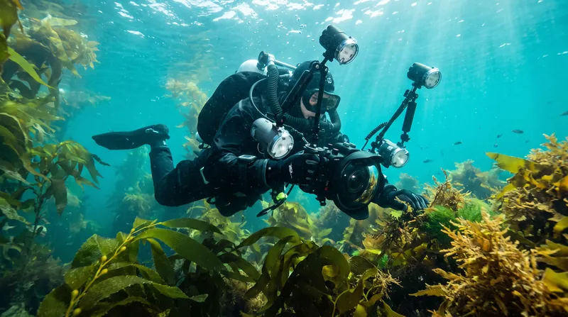 Capturing macro marine life requires specialized rebreather equipment and hours of patient searching in shallow seaweed beds.