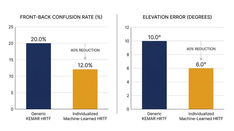 Individualized HRTFs significantly reduce front-back confusion and elevation errors compared to generic dummy-head profiles.