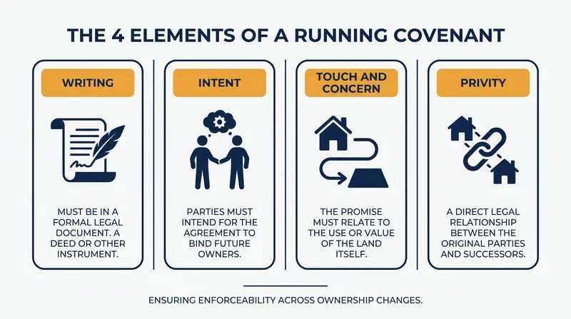 The common-law requirements that elevate a standard contract into a property-bound restriction.