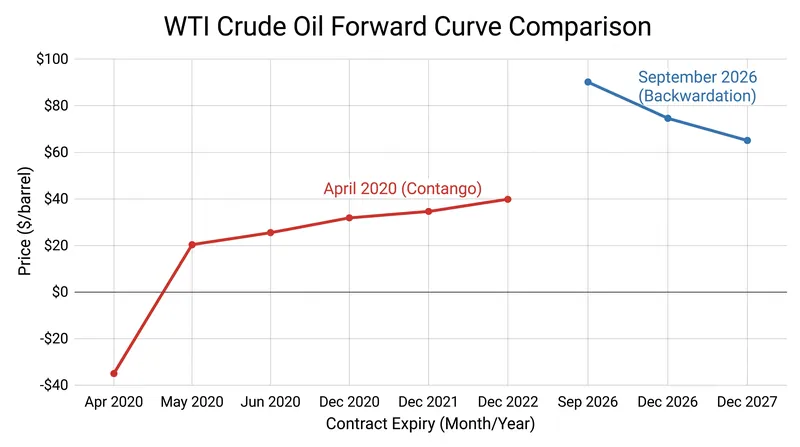 The forward curve shifts dynamically between contango and backwardation based on immediate physical supply constraints.