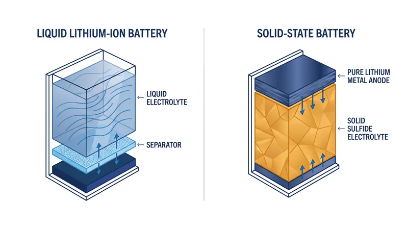 Solid-state batteries replace the flammable liquid electrolyte with a solid barrier, enabling the use of a pure lithium metal anode.
