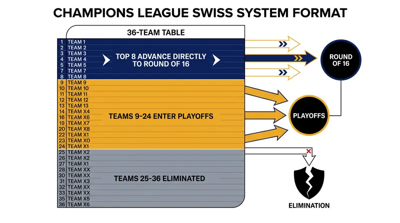 The single-table format divides the 36 teams into three distinct qualification tiers.