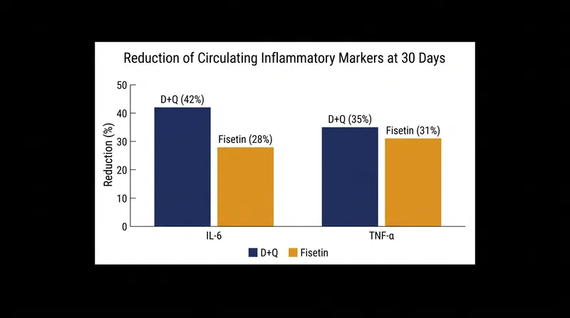 Both Dasatinib+Quercetin and Fisetin significantly reduce systemic inflammatory markers in human trials.