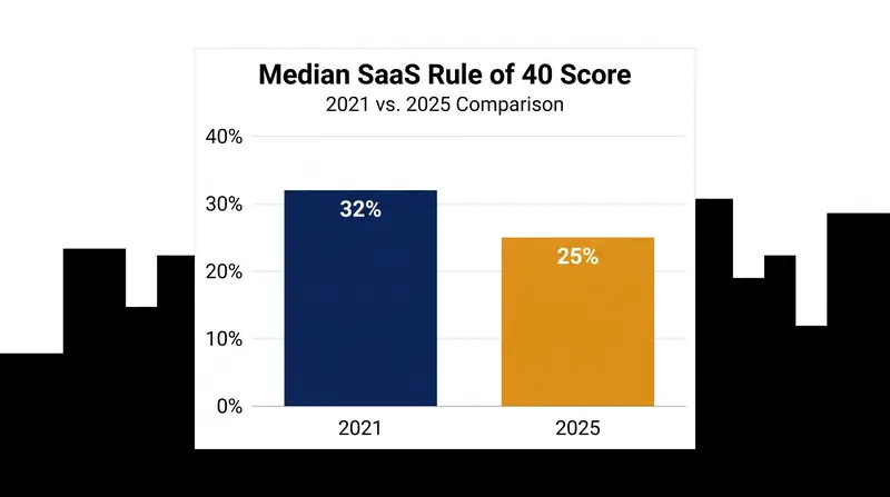 The median software company's combined efficiency has degraded by 7 percentage points since 2021.