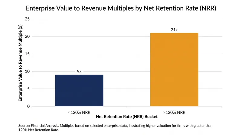 Software companies with high net retention rates command significantly higher valuation multiples.
