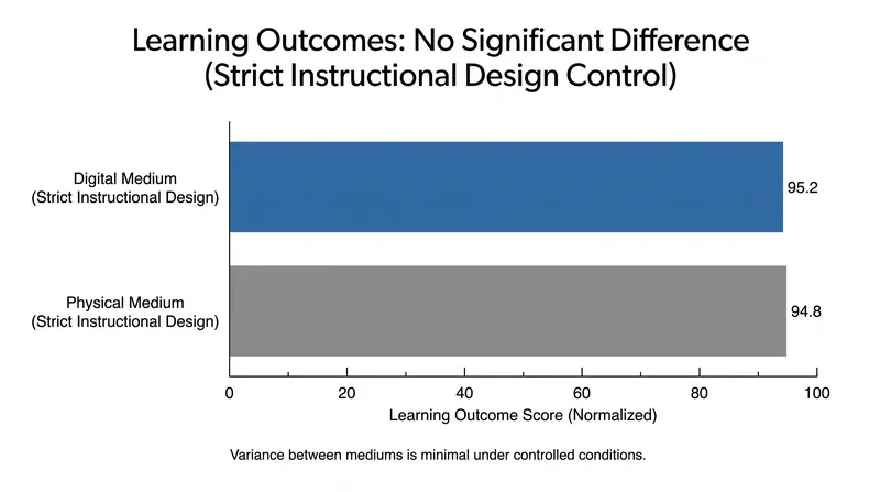 When controlling for pedagogy, the variance in achievement attributed strictly to the delivery medium drops to near zero.
