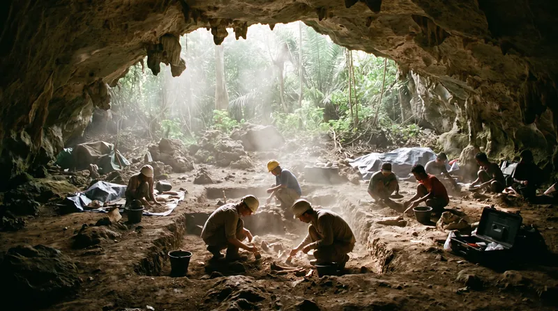 Excavations at the Leang Bulu Bettue site in South Sulawesi, where the older of the two skeletons was recovered.