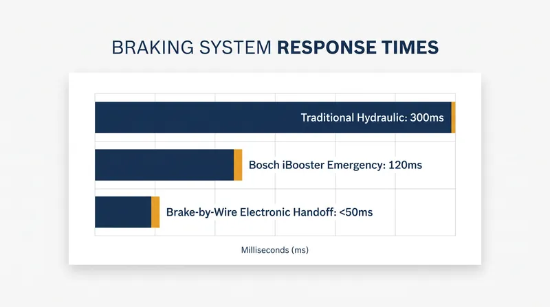 Electronic actuators respond significantly faster than traditional vacuum-boosted hydraulic systems.