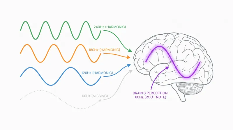 Digital signal processors generate upper harmonics to trick the brain into perceiving bass frequencies the transducer cannot physically produce.
