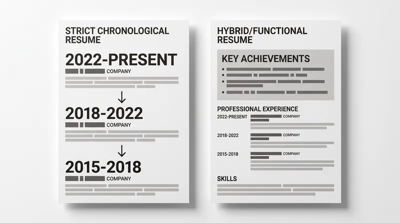 Shifting from a chronological to a hybrid resume format forces screeners to evaluate skills before encountering timeline gaps.