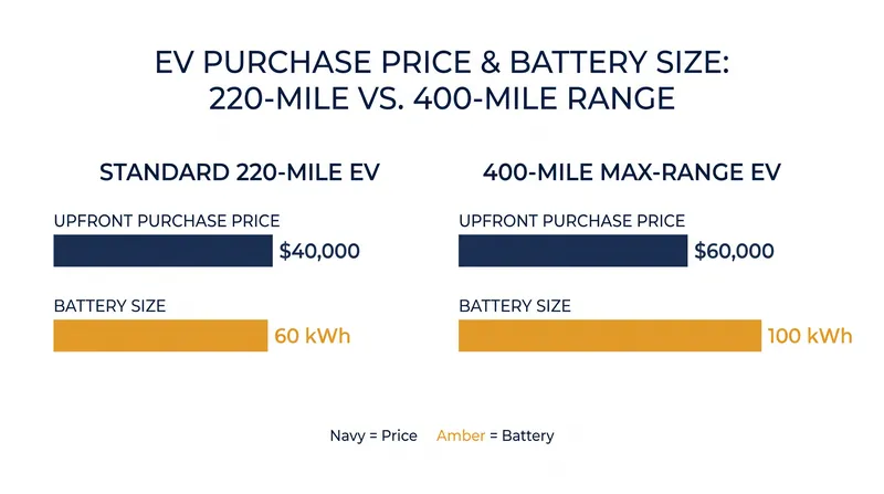 The financial cost of range: larger batteries drive up the purchase price significantly.