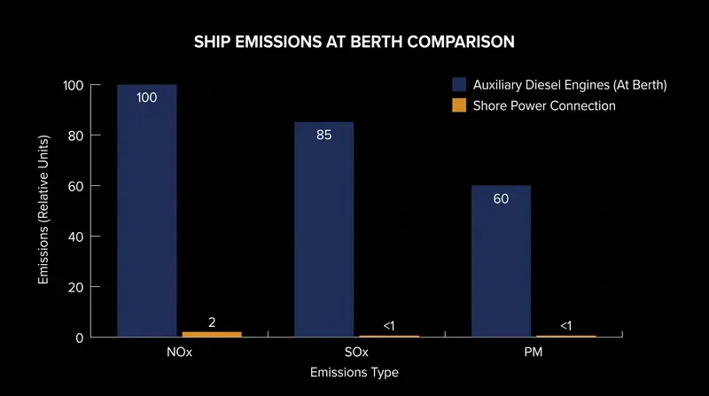 Shore power eliminates nearly all localized particulate and gas emissions while a vessel is docked.