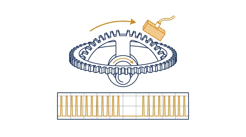 The crankshaft position sensor reads the passing teeth of a reluctor wheel to calculate angular velocity in microseconds.