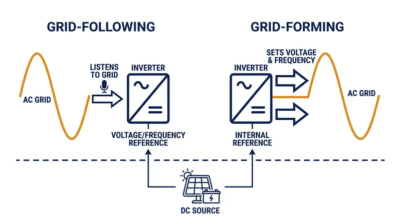 Grid-forming inverters actively establish the grid's electrical heartbeat rather than passively synchronizing to it.