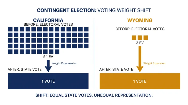 Under the 12th Amendment, every state casts exactly one vote, regardless of its population or standard electoral weight.