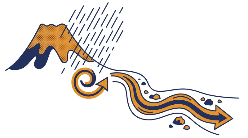 Lahars form when heavy rainfall mobilizes loose volcanic ash and debris, creating fast-moving mudflows.