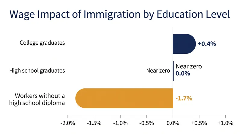 Immigration's wage impact is highly concentrated among workers without a high school diploma.