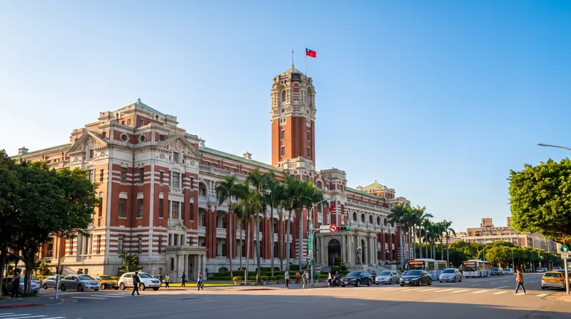 The Presidential Office Building in Taipei, Taiwan, viewed from the street during daytime.