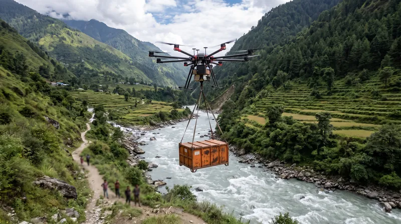 Heavy-lift drones were deployed to deliver emergency rations to gorges where helicopters could not land.
