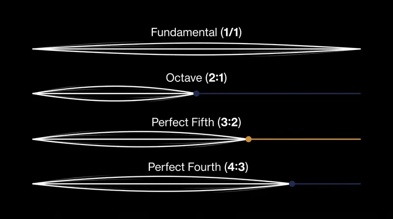 By stopping a string at simple fractional lengths, early theorists discovered the most consonant intervals in human hearing.