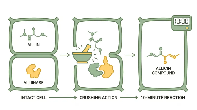 How crushing and resting allows alliinase to convert alliin into heat-stable allicin.