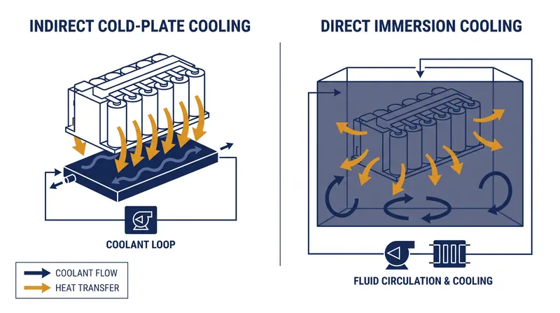 Immersion cooling increases the thermal contact area from 30 percent to 100 percent of the cell surface.