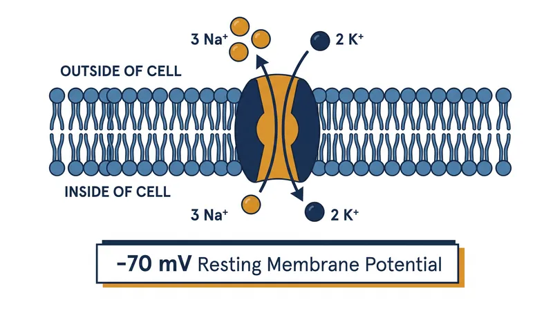 The pump's strict 3:2 stoichiometric ratio establishes a net negative charge inside the cell.