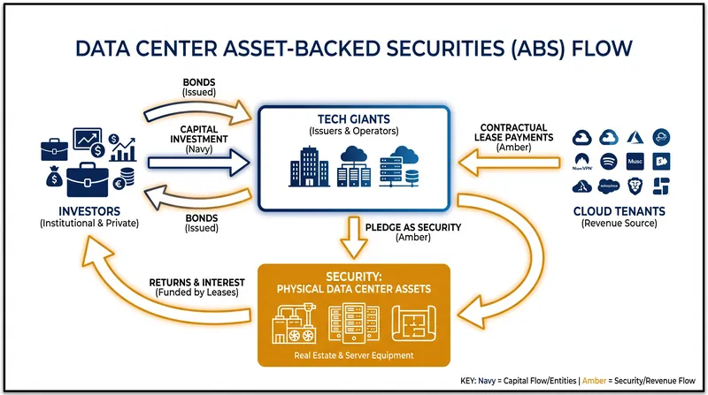 Data center asset-backed securities pool lease payments from tenants to service tradable bonds.