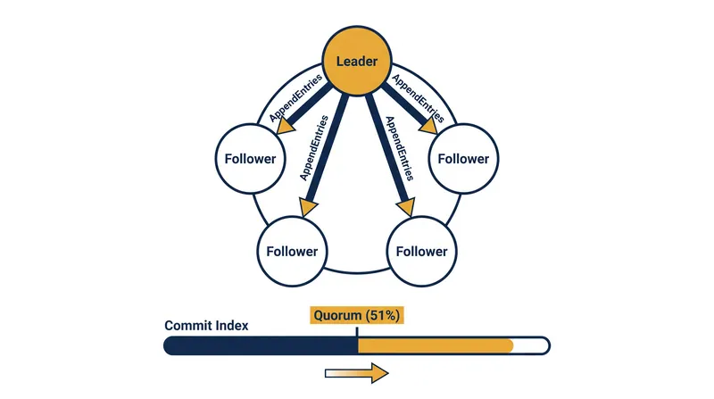 A log entry is only committed once a majority of nodes in the cluster acknowledge receiving it.