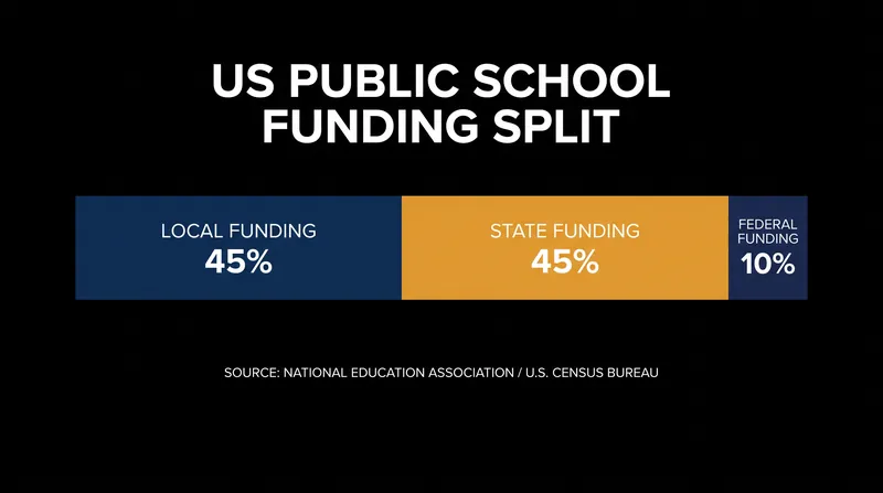 The national average breakdown of public K-12 education revenue sources.