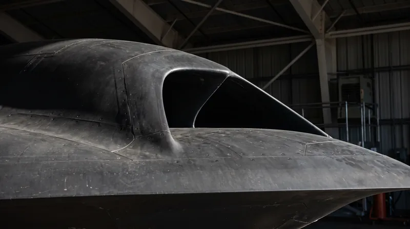 The dorsal inlet reduces radar cross-section and prevents debris ingestion on unpaved runways.