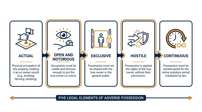 A claimant must satisfy all five elements simultaneously to successfully transfer property title.