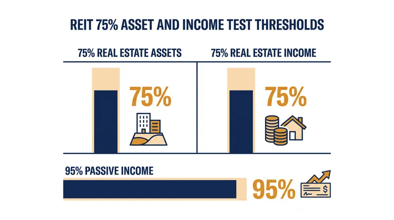 The statutory thresholds a REIT must pass to maintain its corporate tax exemption.