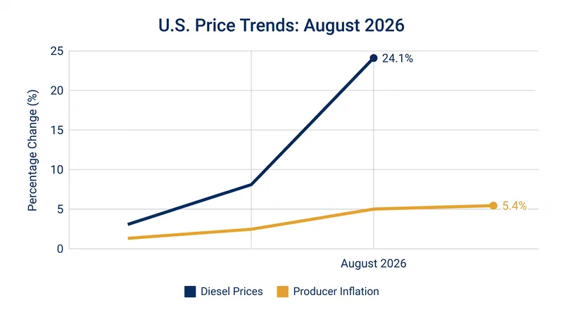 The correlation between rising diesel fuel costs and broader producer inflation.