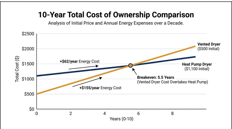 While heat pump dryers carry a higher upfront price, their 60 percent energy reduction creates a financial breakeven point at roughly 5.5 years.
