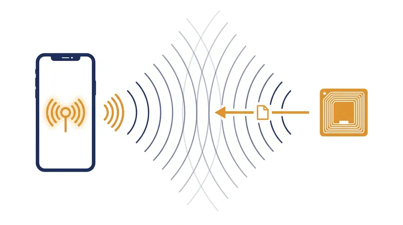 NFC tags contain no batteries; they draw their operating power directly from the scanning smartphone's electromagnetic field.
