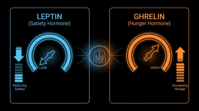 As fat stores shrink, the body decreases satiety hormones and increases hunger hormones to drive caloric consumption.