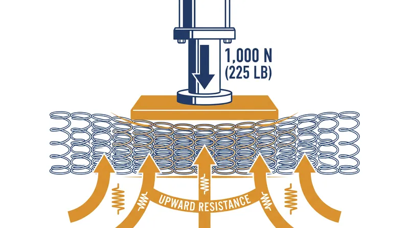 Independent testers apply a 1,000-newton load to measure true firmness, bypassing manufacturer coil counts entirely.