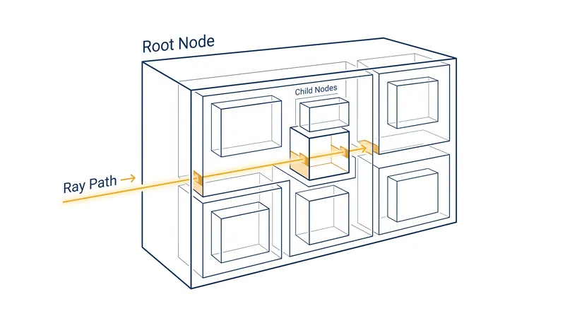 By testing a ray against bounding boxes, the GPU can instantly discard geometry the ray will never hit.