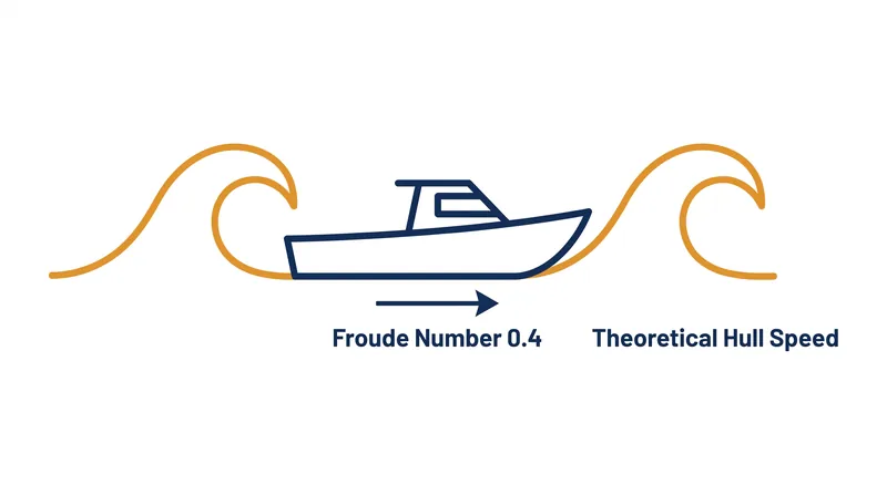 At a Froude number of 0.4, a displacement hull becomes trapped in its own wave system.